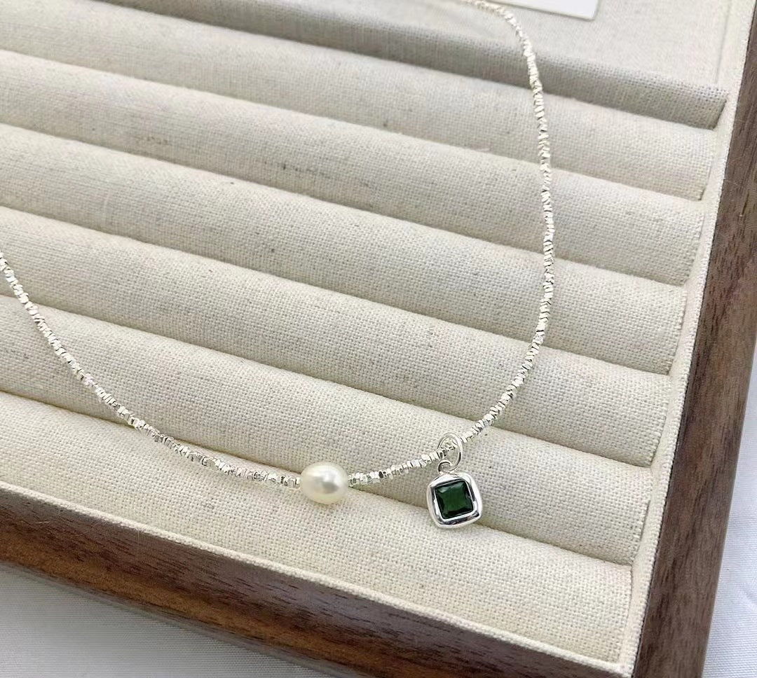 Colliers en Zircon vert à motif carré élégant à la mode pour femmes