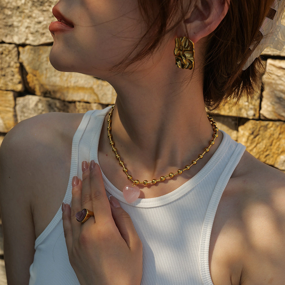 Colliers ronds en verre transparent et cristal doré, cœur doré