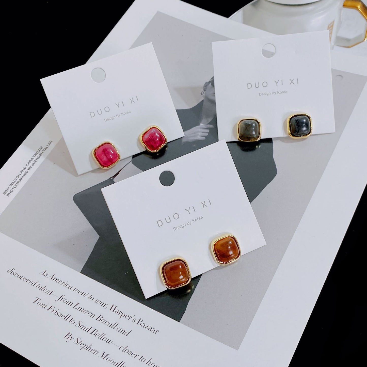 Style Hepburn Amber Sier Needle Refined Simple Earrings