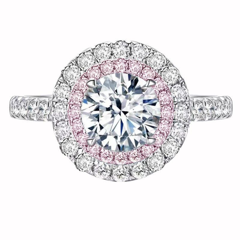 Imitation Moissanite Surrounded With Pink White Color Full Diamond Rings