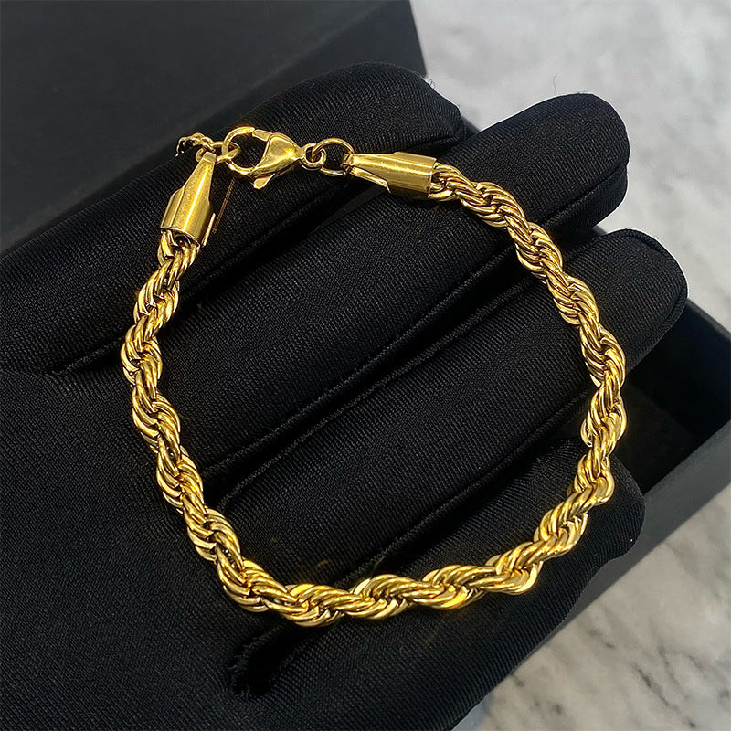 Damen & Herren & Hanfblumen Kette Tide Titanstahl Dicke Nische und Armbänder