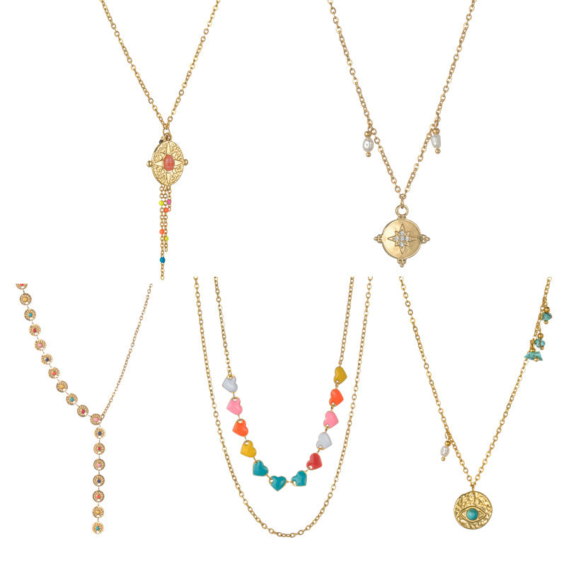 Luxury Oil Love Turquoise Eye Pendant Stainless Necklaces