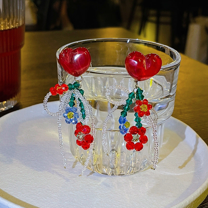 Women's Love Heart Flowers Bow Summer Cute Earrings