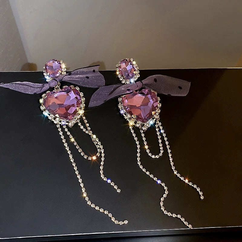 Purple Pearl Diamond Flower Fashion Geometry Pattern Temperament Wild Earrings