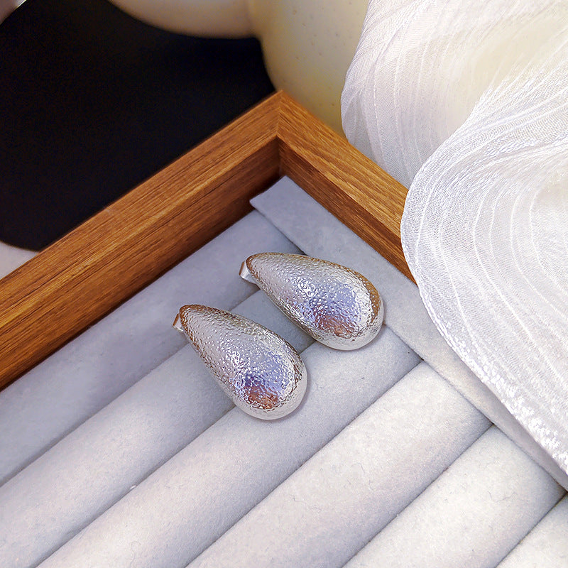 Sier Needle Water Drop Golden Melon Seed Minimalist Metal Earrings