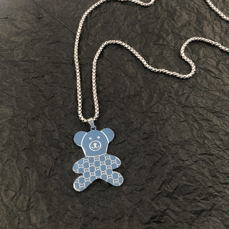 Wind Love Bear Titanium Steel Long Necklaces