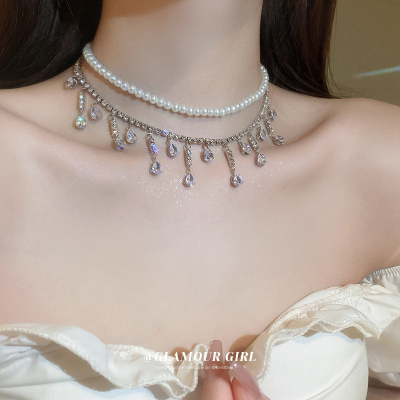 Zircon Water Drop Tassel Pearl Affordable Luxury Fashion Necklaces