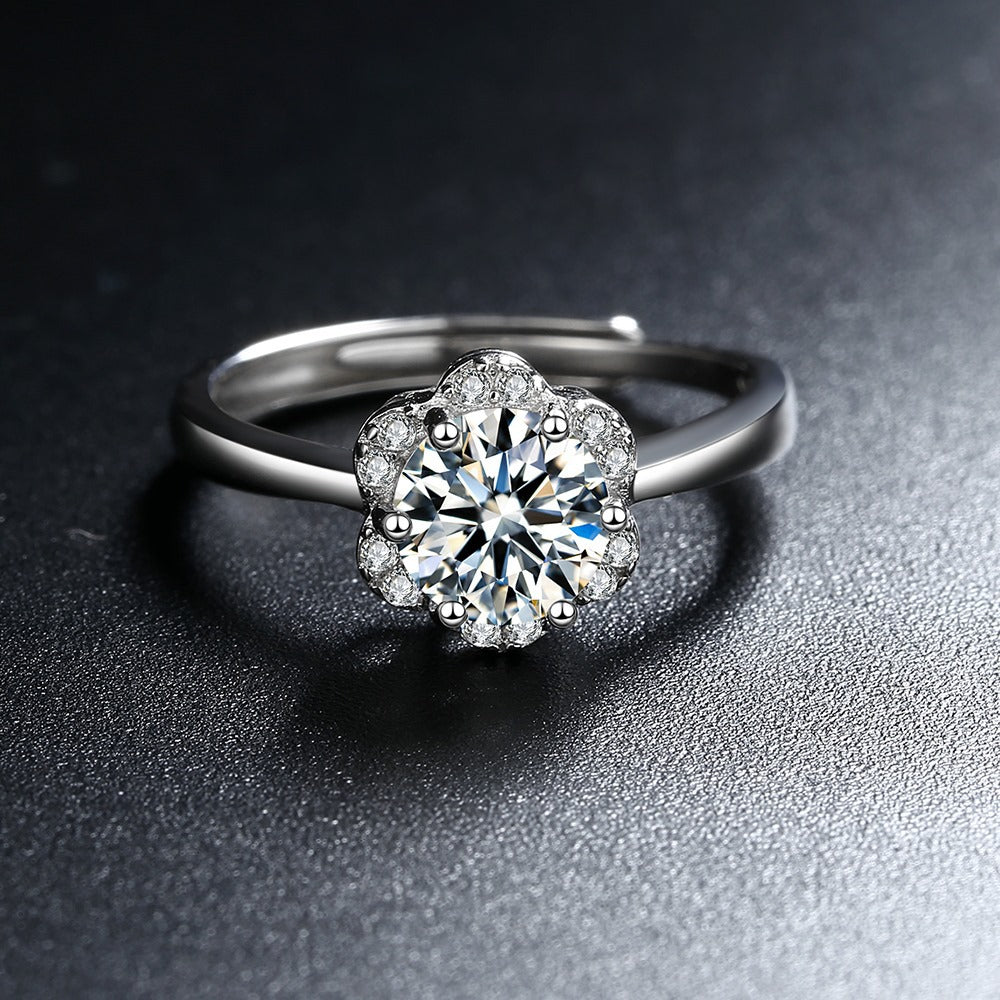 Zircon Female Style Simple Single Diamond Opening Rings