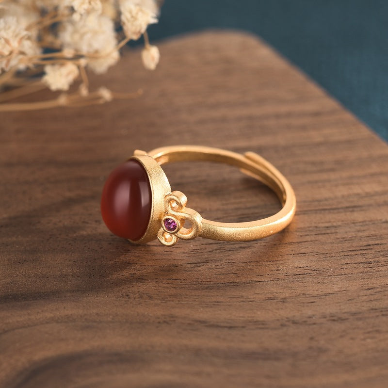 Ancient Gold Inlaid Red Agate Temperament Rings