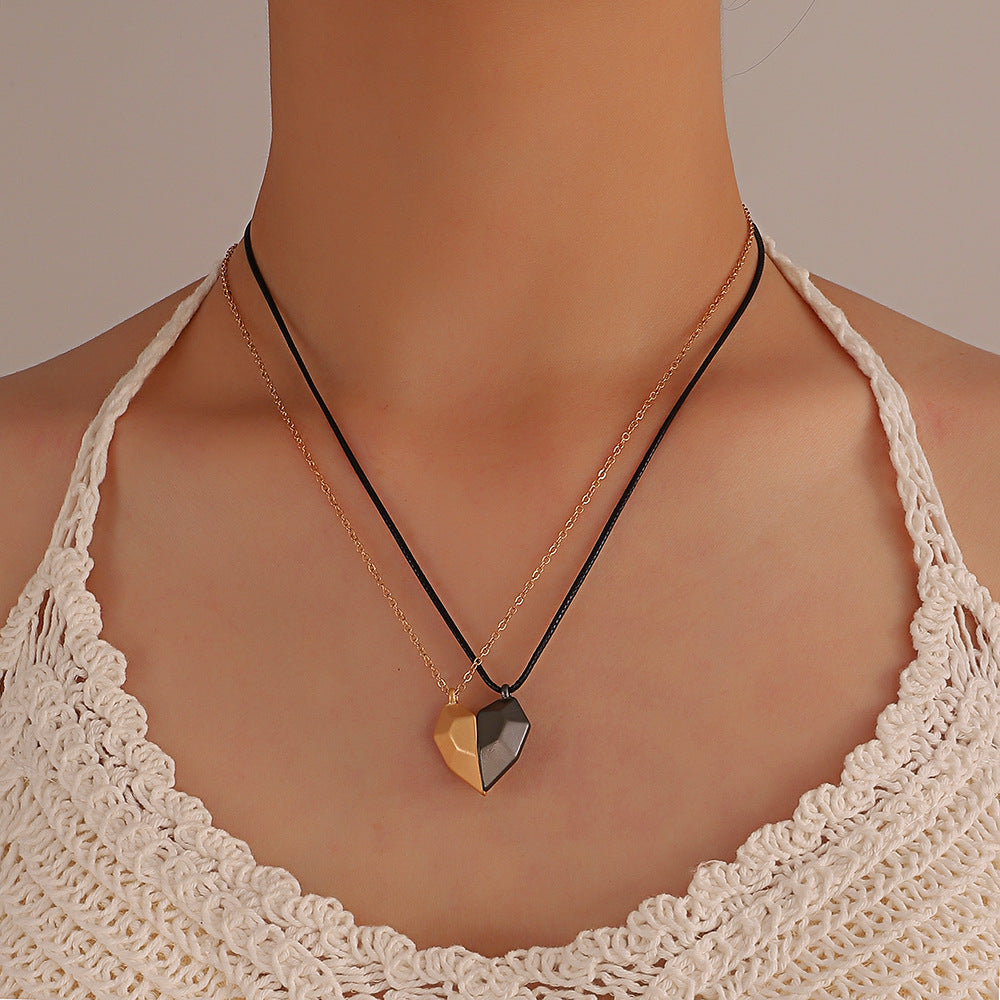 Pair Of Magnetic Heart-shaped Clavicle Chain Necklaces