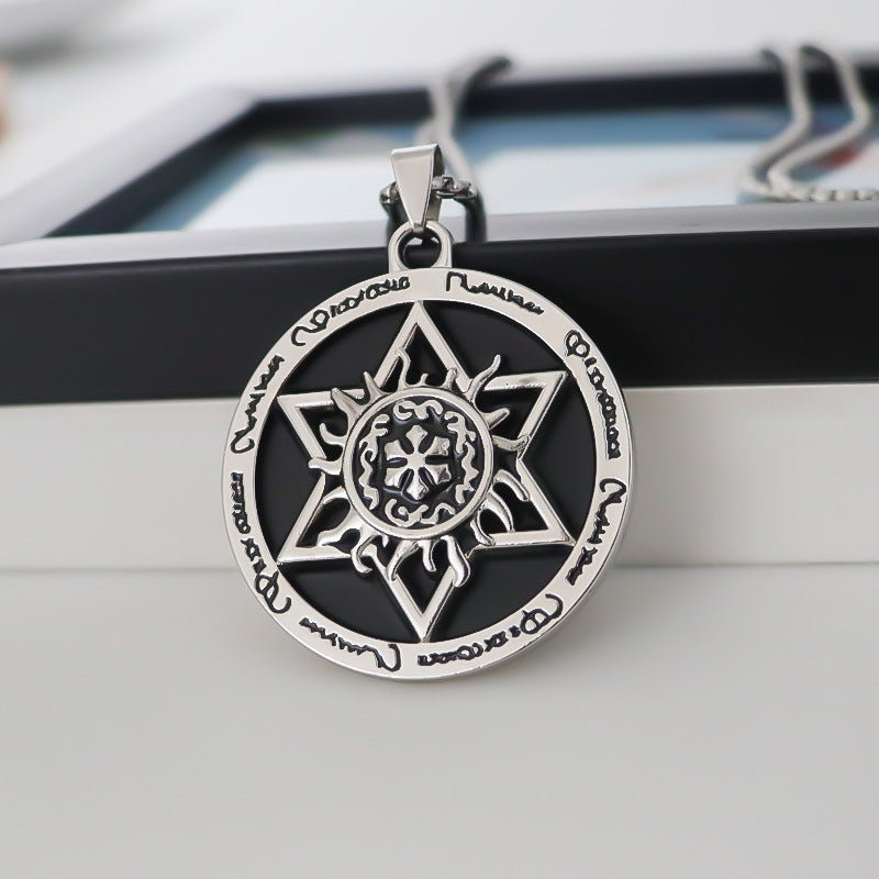 Colliers à pendentif rond pour femmes, hommes et femmes, mode rétro hexagramme