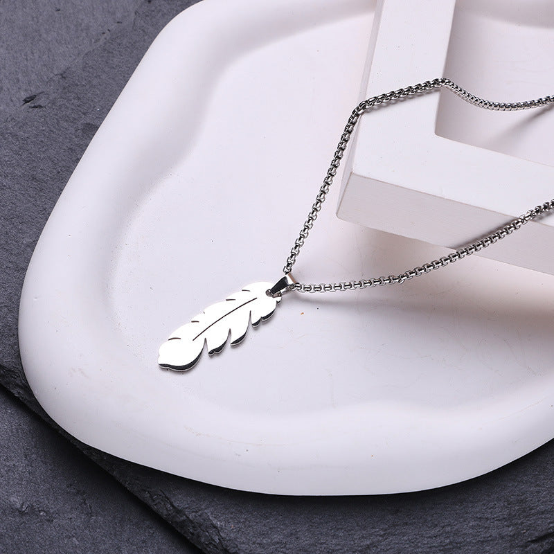 Simple Style Feather Titanium Steel Personalized Necklaces