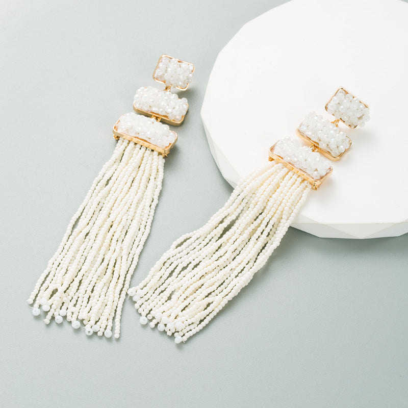 Boucles d'oreilles longues en perles de Style bohème, tendance et exagérée pour femmes