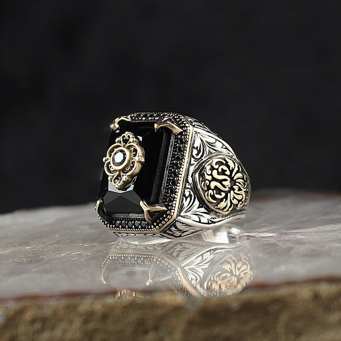 Herren Ornament Retro Black Square Alloy Punk Ringe