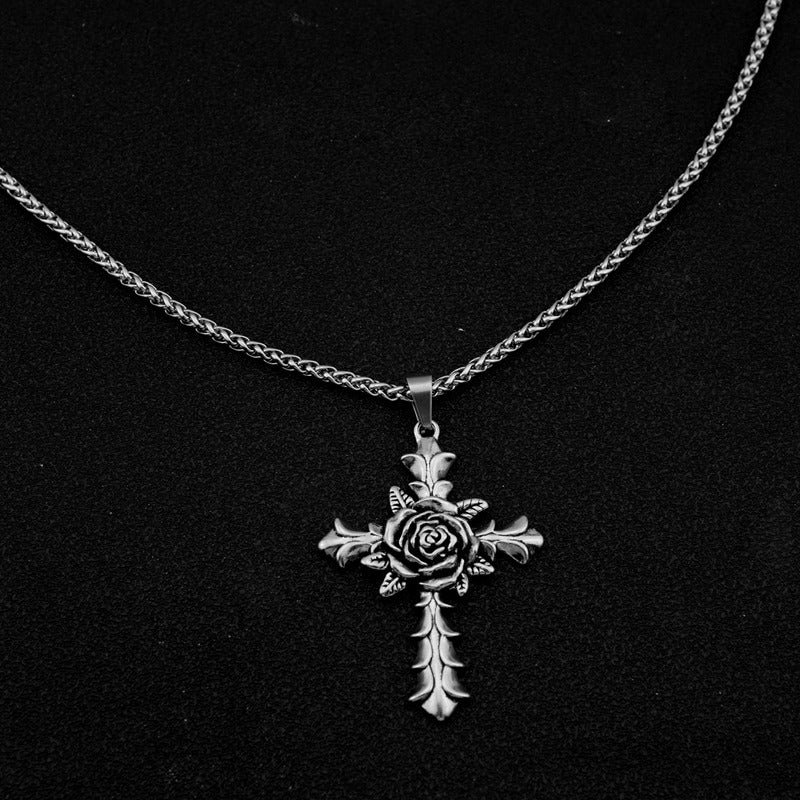 Colliers gothiques tendance Hip Hop Rose Cross pour hommes