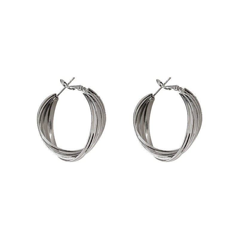 Women's Sweet Cool Style Sier Needle Round Earrings