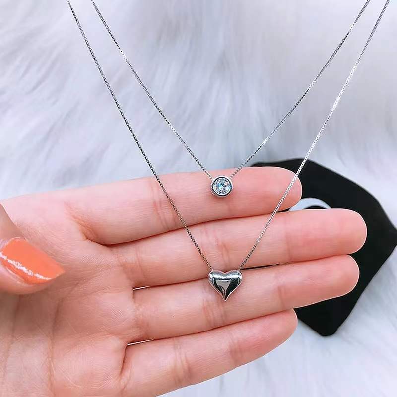 Women's Heart-shaped Single Diamond Korean Style Fashionable Necklaces