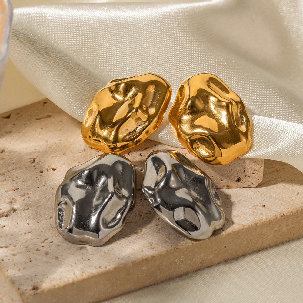 Women's Gold-plated Stainless Steel Irregular Hammered Fashion Earrings
