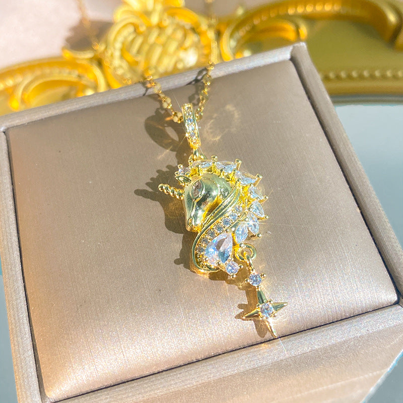 Women's Luxury Full Diamond Unicorn Titanium Steel Light Necklace