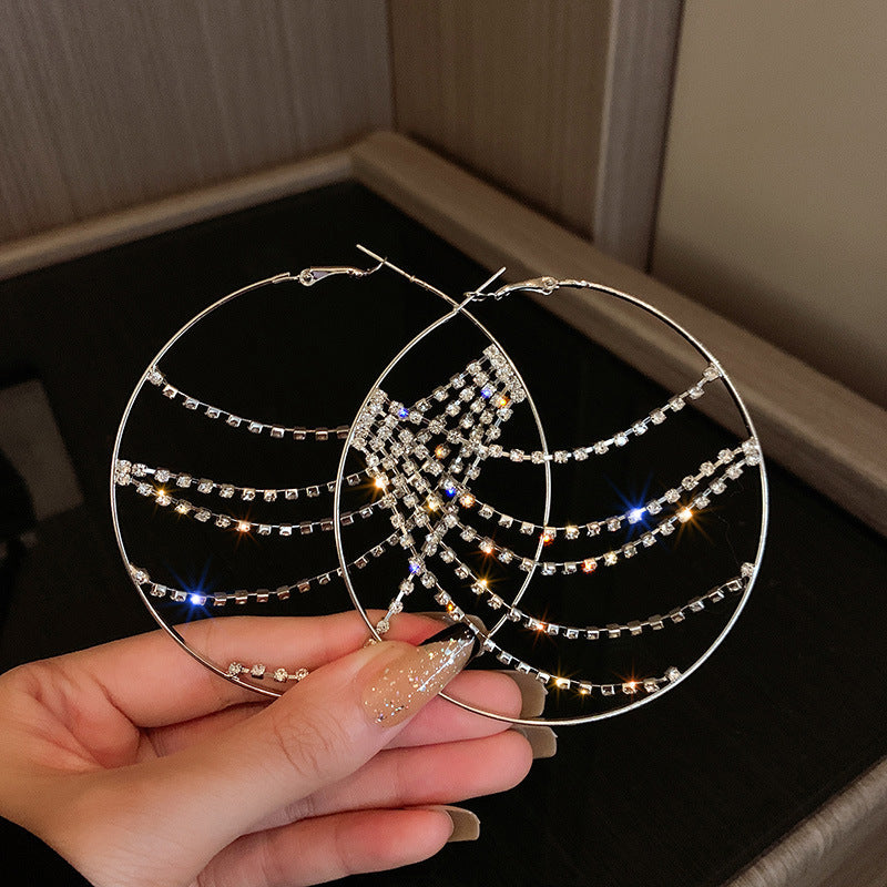 Women's Ear Fashion Exaggerated Rhinestone Chain Cool Earrings