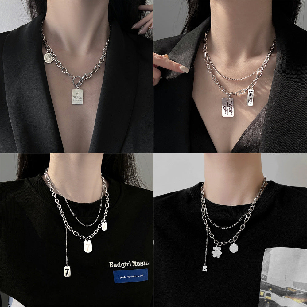 Women's & Men's Titanium Steel Letter And Cold Wind Necklaces