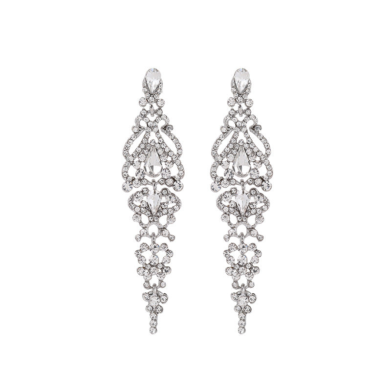 Long Crystal Bridal Wedding Dress Accessories Earrings