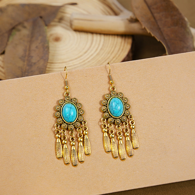 Bohemian Style Turquoise Vintage Ethnic Tassel Earrings