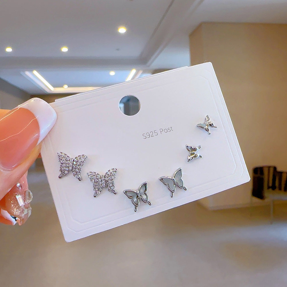 High-grade One Card Three Sier Suit Earrings
