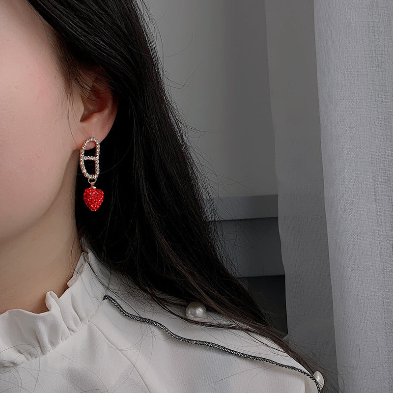 Red Festive Love Pendant Cute And Earrings