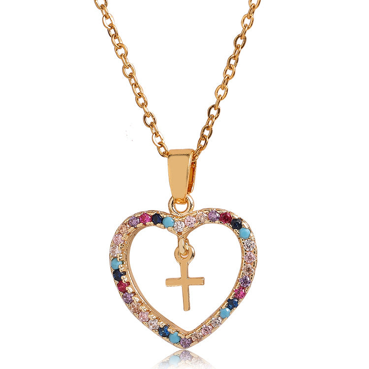 Fashion Ornament Colorful Zircon Geometric Cross Necklaces