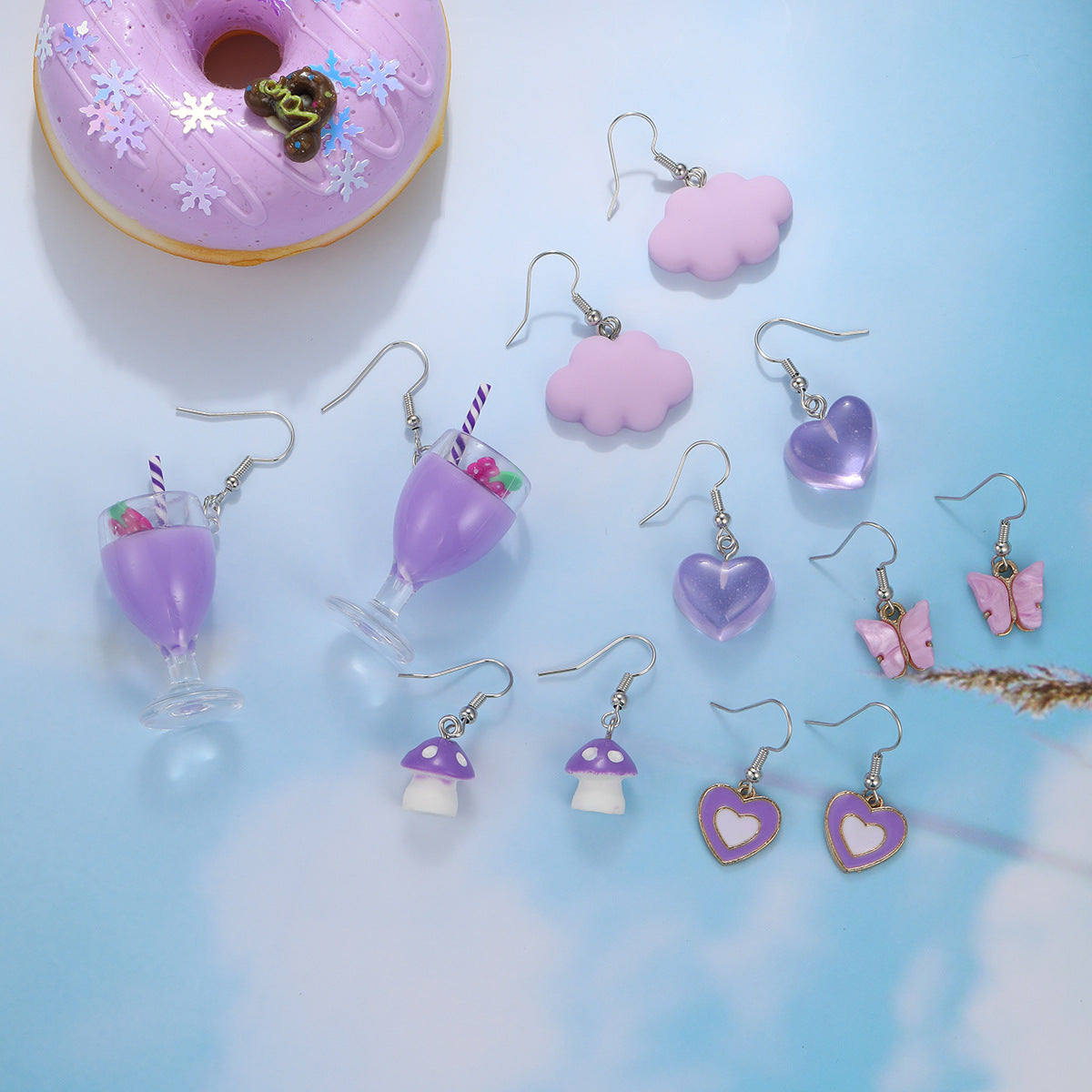 Resin Cute Cartoon Suit Female Milk Tea Butterfly White Earrings