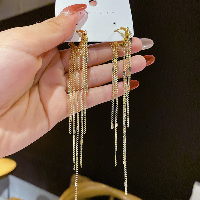 Temperamental Tassel Ear Thread Temperament Long Earrings