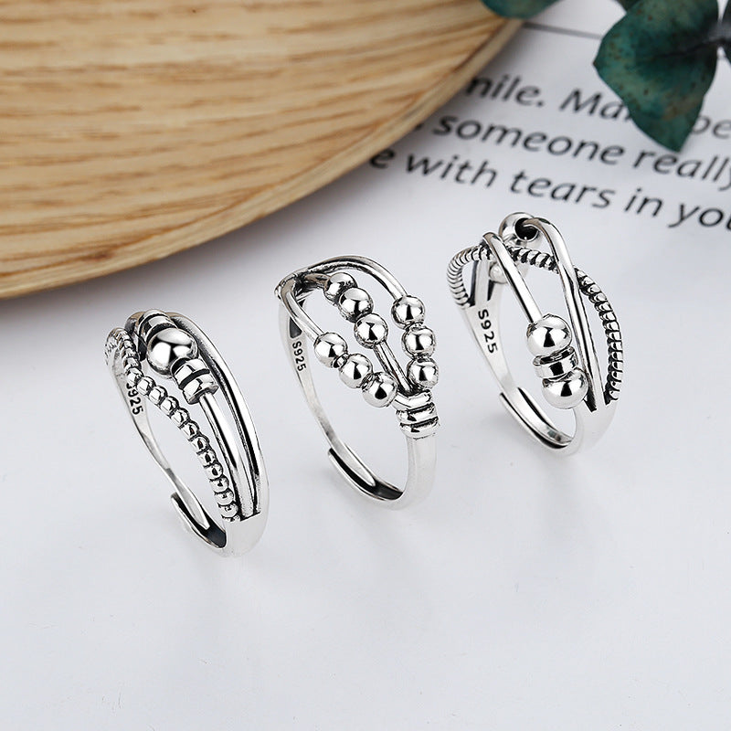 Sier Fashion Simple Retro Cross Niche Smart Round Beads Rings