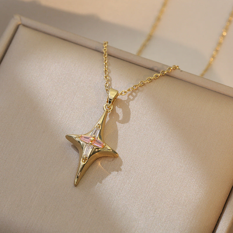 Damen For Design Stars Rosa Zirkon Temperament Kreuz Halsketten