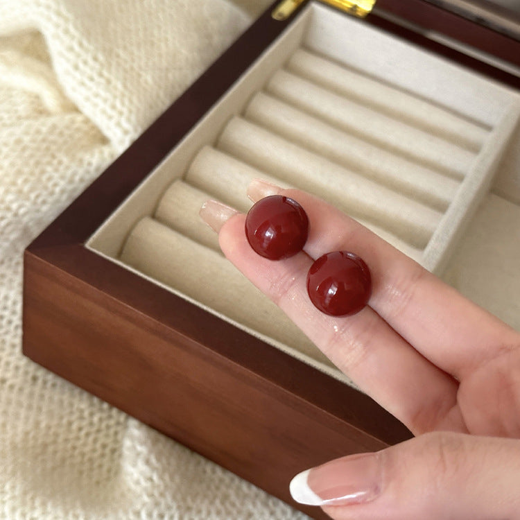 Rote Perlenohrringe für Damen im französischen Stil, Retro-Minority-Ohrringe