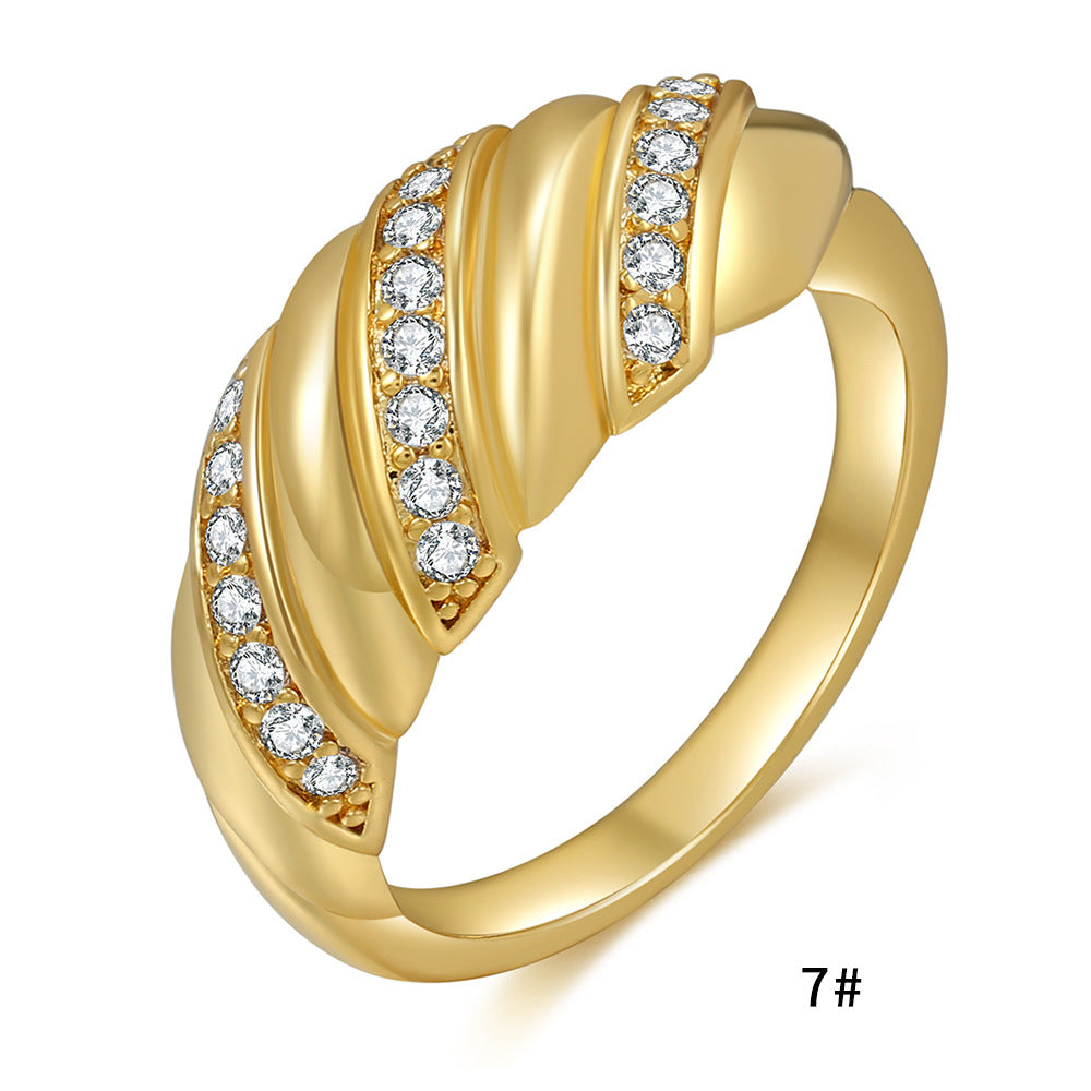 Women's Twist Zircon Gold Jewelry Croissant Round Rings