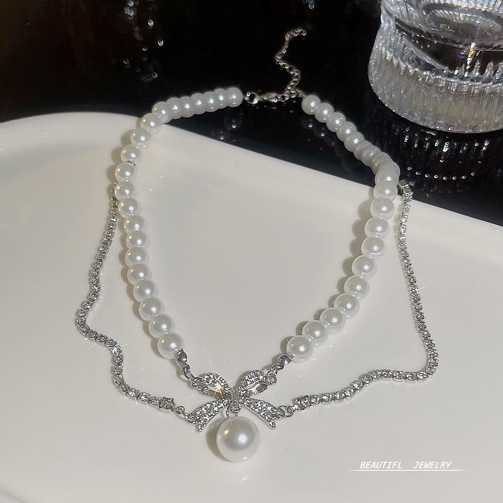 Colliers de clavicule avec nœud en perles pour femmes, Design de niche
