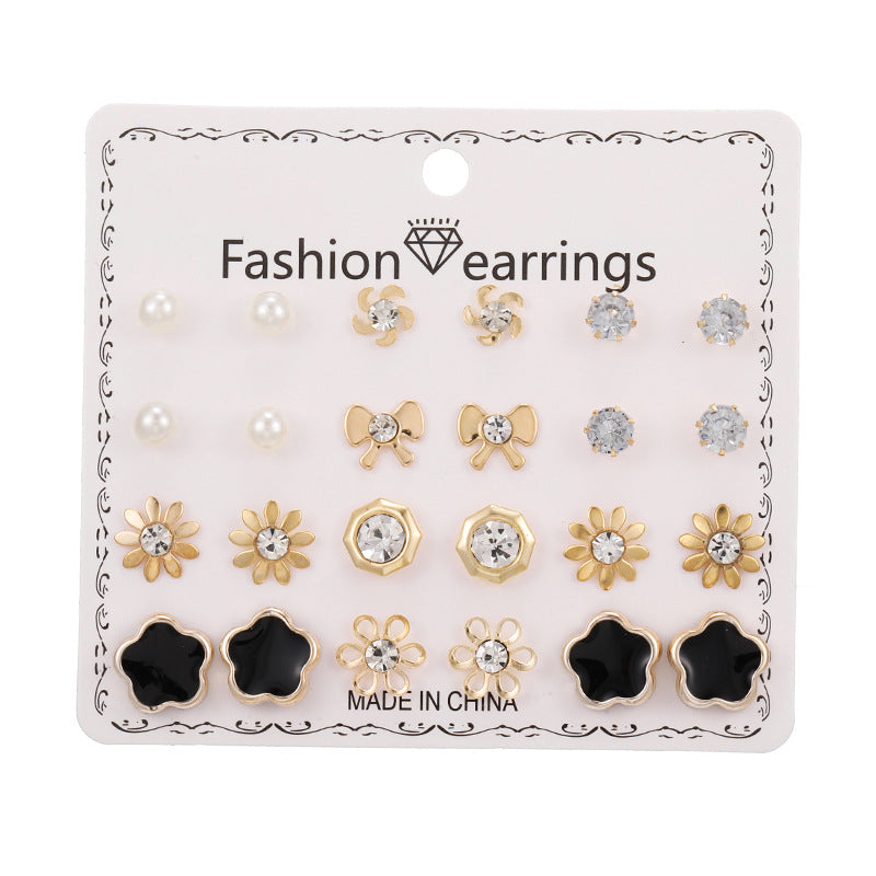Paper Card Zircon Pearl Flower Bow Earrings