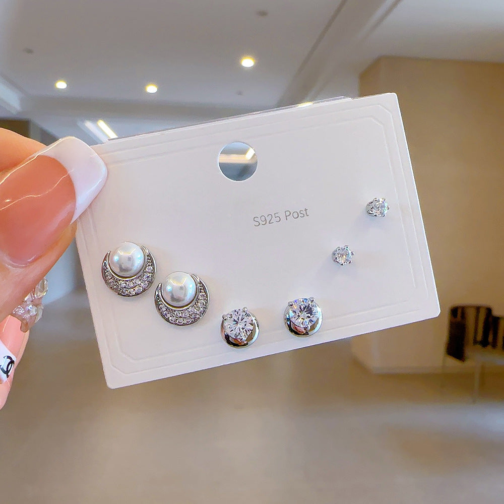 High-grade One Card Three Sier Suit Earrings