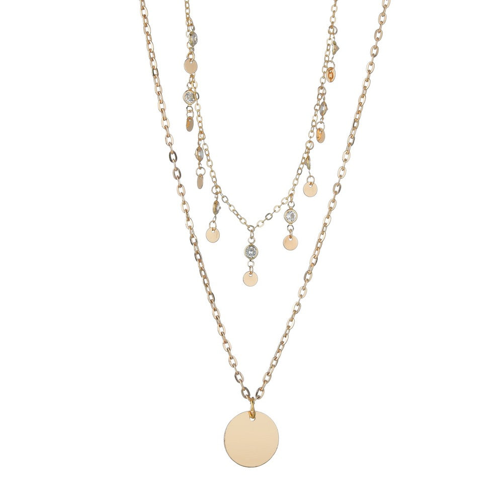Colliers Vintage avec pendentif en forme de gaufrette pour femmes, ornement en strass, à la mode