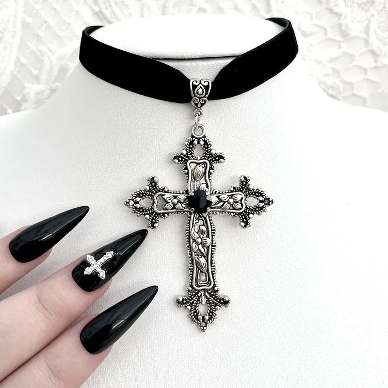 Large Cross Black Veet For Her Necklaces