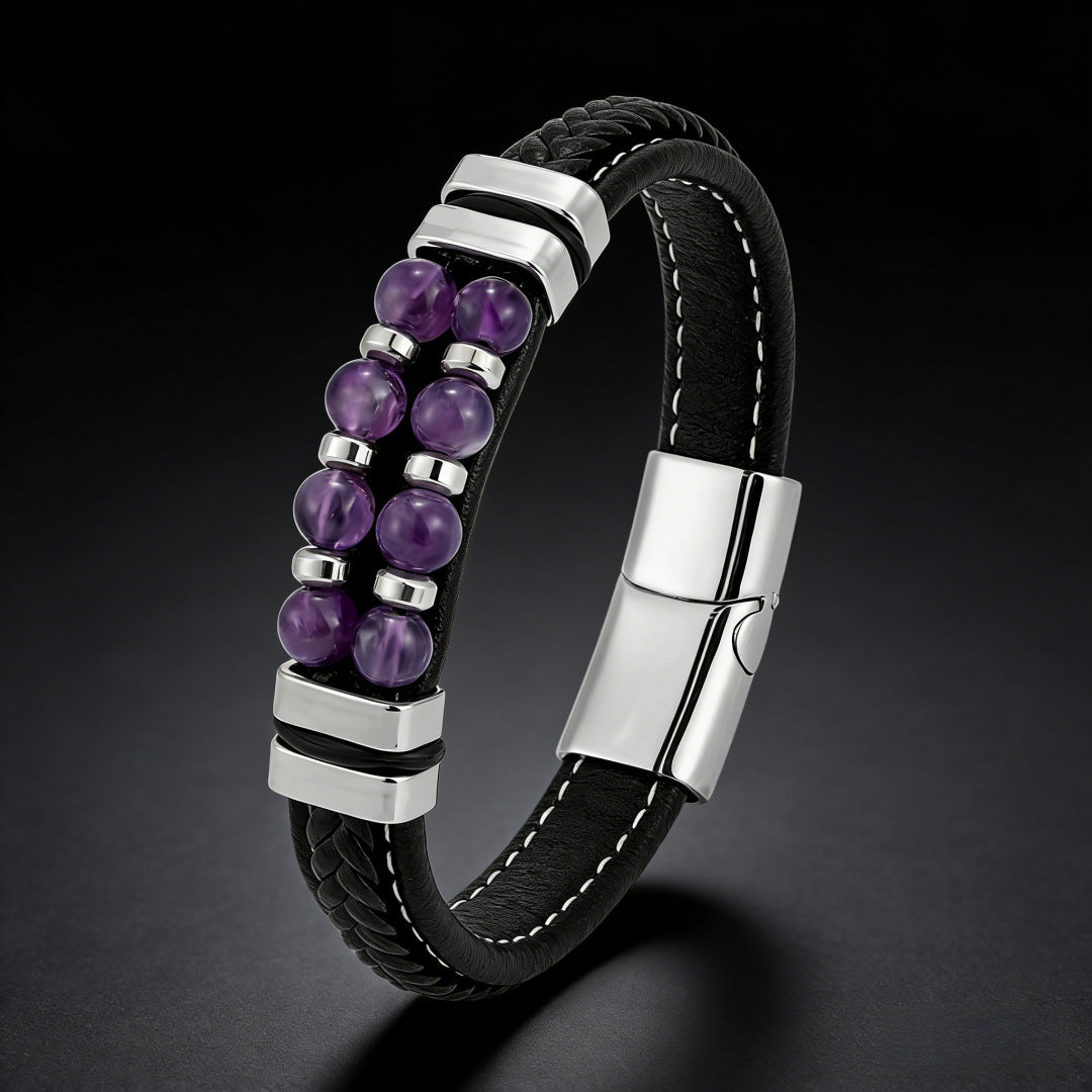 Men's Woven Leather Color Beaded Source Bracelets