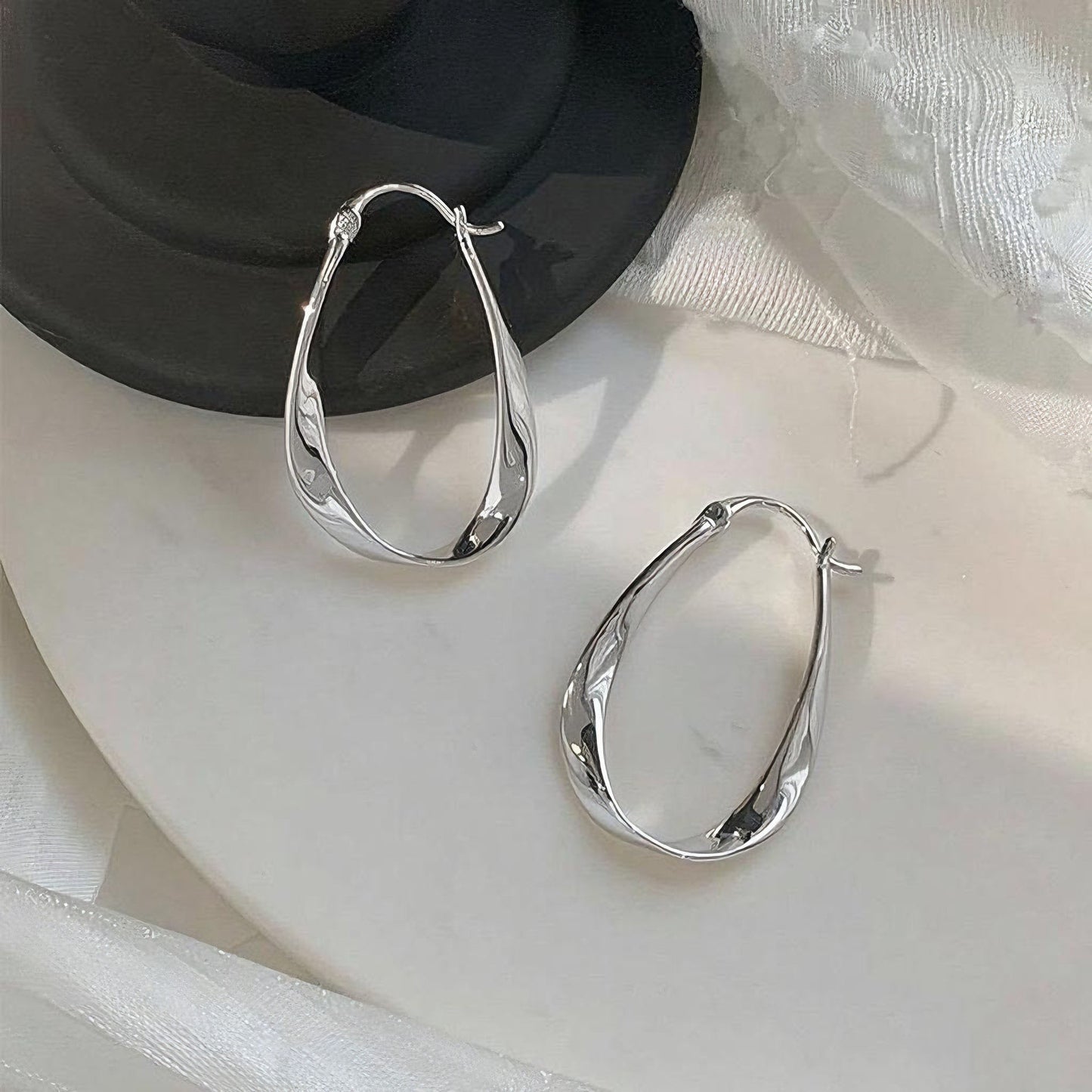 Simple Oval Geometric Ear Clip Entry Lux Elegant Stud Earrings