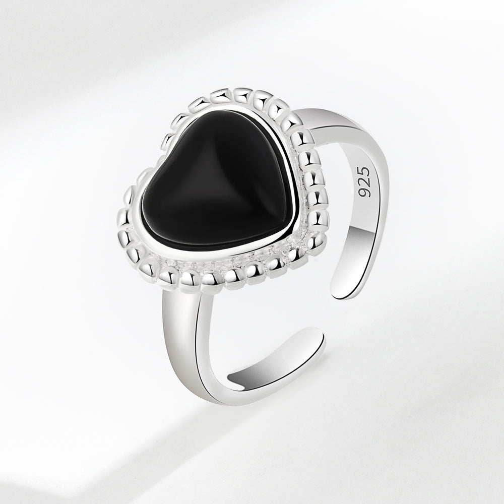 Personalized Mixed Love Black Agate Simple Rings