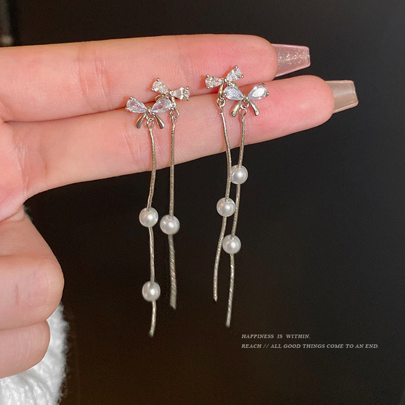 Pearl Female Temperament Long Tassel Ear Earrings
