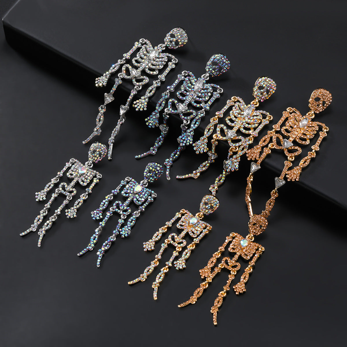 Skeleton Exaggerated Female Trend Full Diamond Earrings