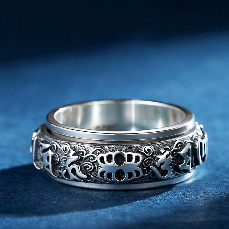 Damen & Herren & Sterling Silber Pi Trendy Mantra Rotation Ringe