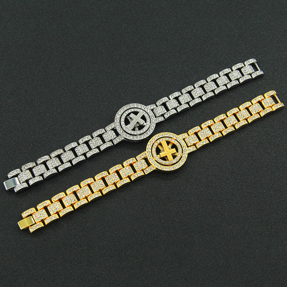 Herren kreative Hip Hop drehbare Cross Watch Chain Brace Armbänder