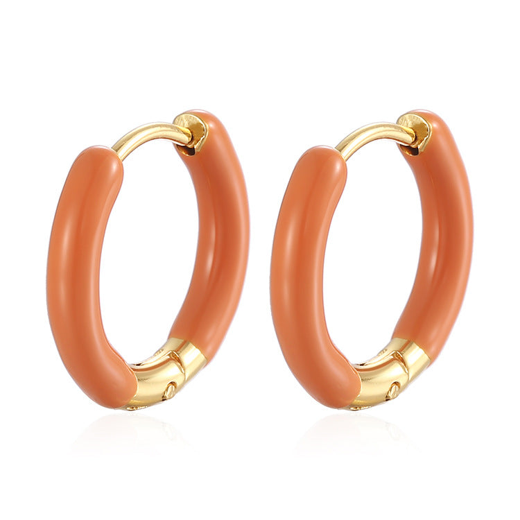 Oil Simple Circle Stainless Steel Retro Ear Buckle