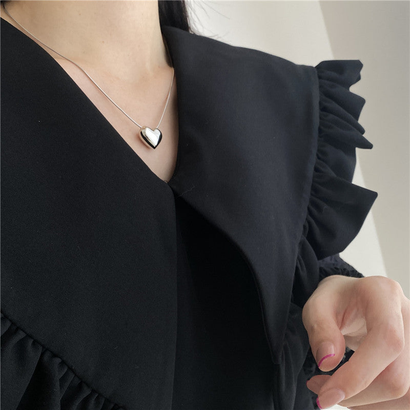 Women's Sier Frosted Big Heart Pendant Cold Necklaces